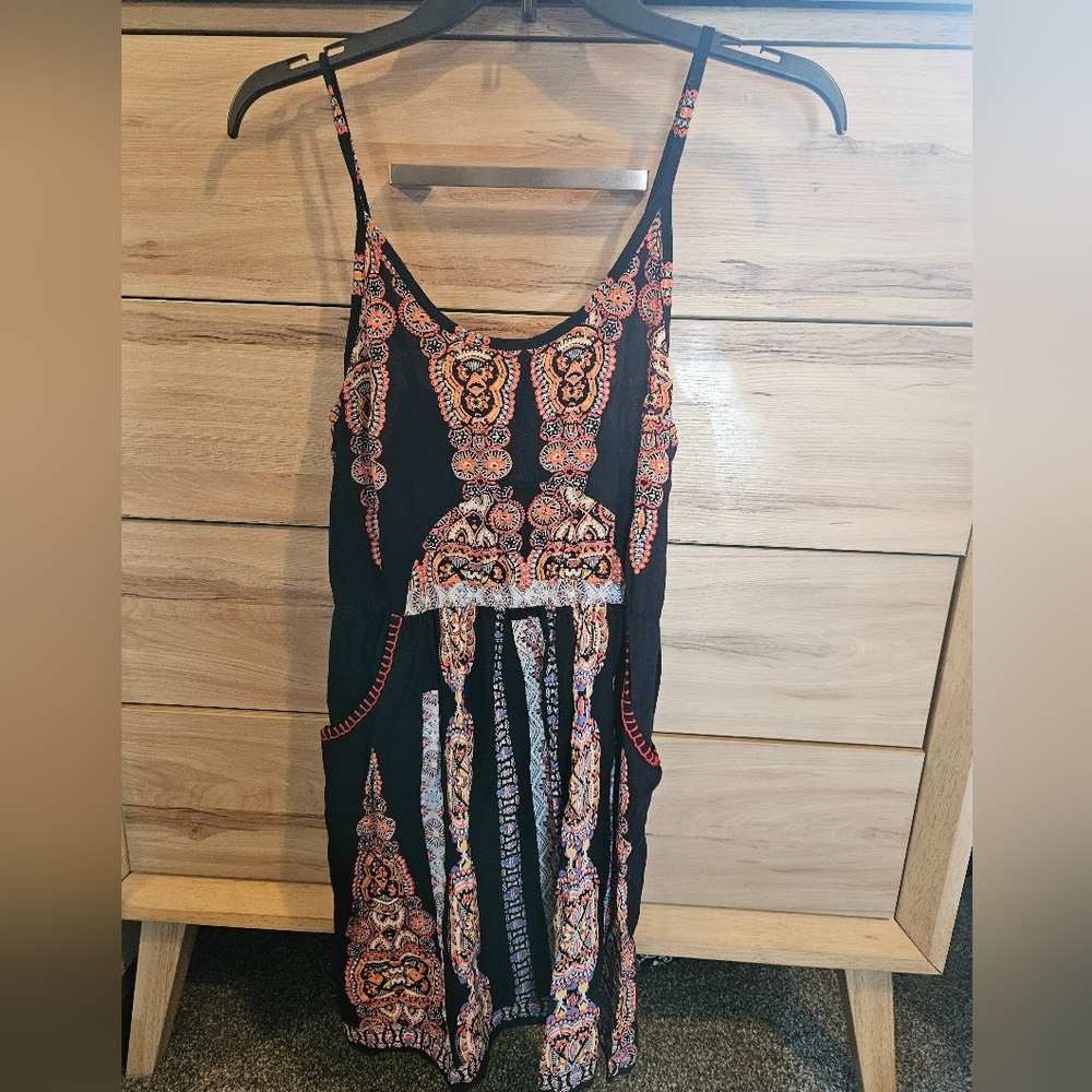Bohemian Black and Orange Maxi Dress
